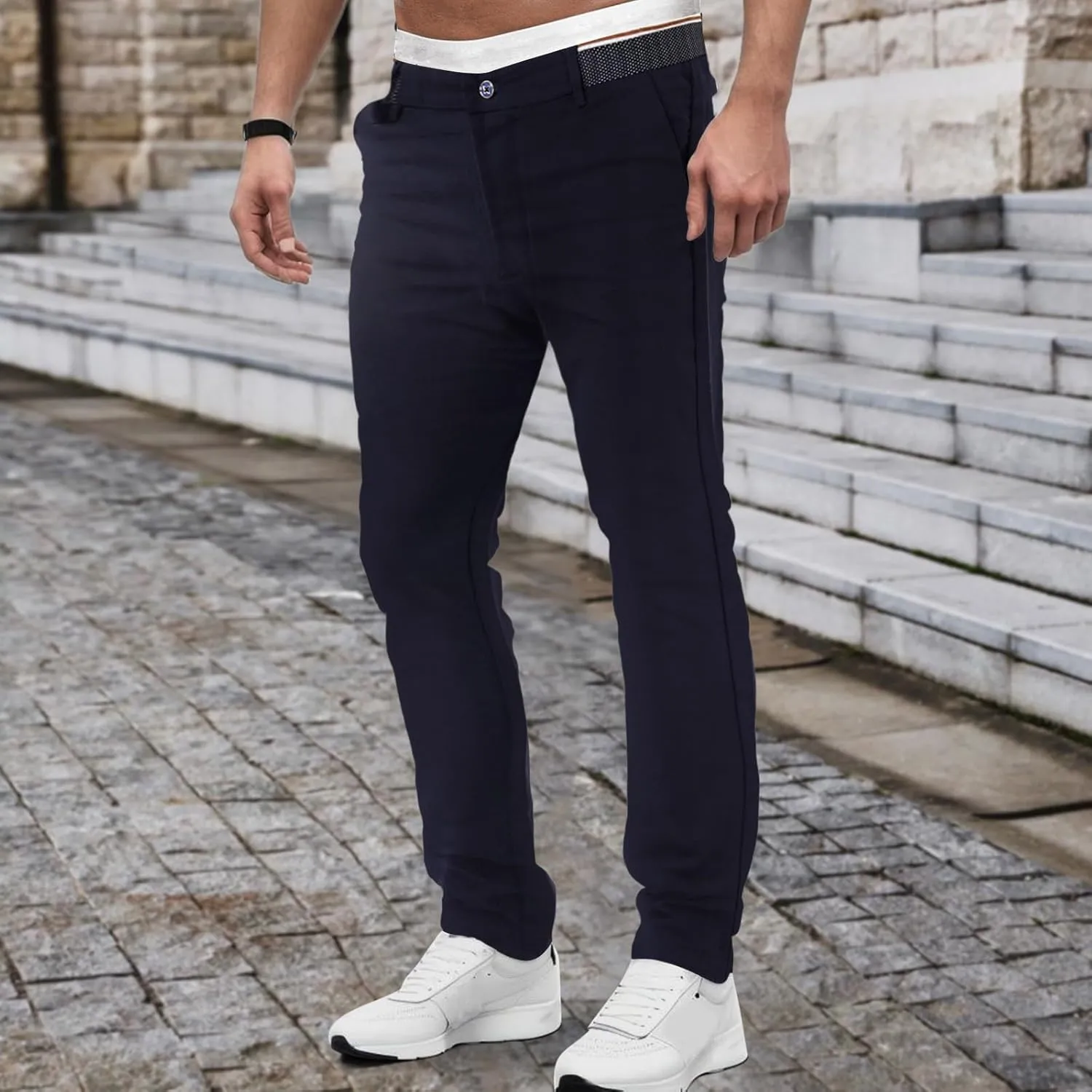 2023 Men's Fashion Stretch Dress Pants Slim Fit Plaid Pants Business Suit Pants Casual Golf Pants Plus Size Stylish Trousers