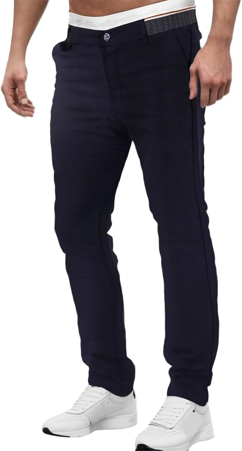 2023 Men's Fashion Stretch Dress Pants Slim Fit Plaid Pants Business Suit Pants Casual Golf Pants Plus Size Stylish Trousers