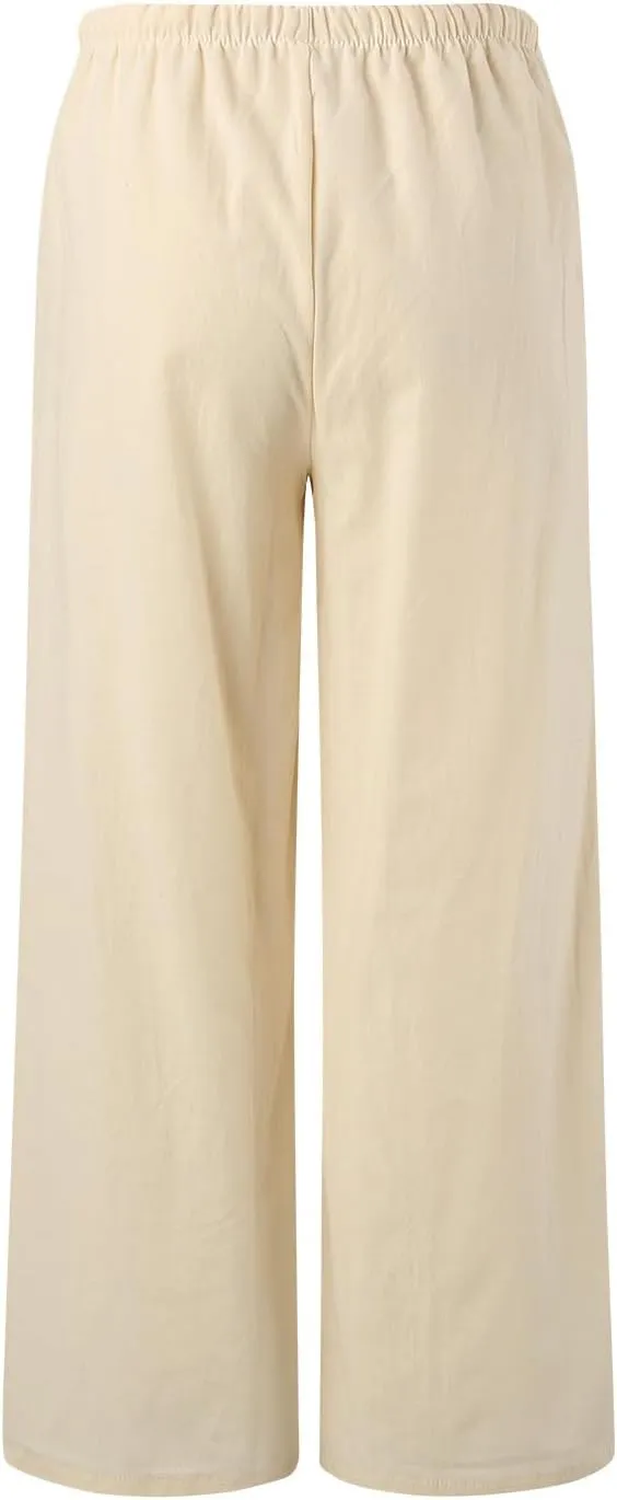 2024 Women High Waisted Wide Leg Pants Dressy Fashion Drawstring Elastic Trousers Comfy Straight Leg Long Pants with Pocket