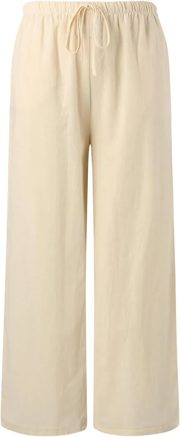 2024 Women High Waisted Wide Leg Pants Dressy Fashion Drawstring Elastic Trousers Comfy Straight Leg Long Pants with Pocket