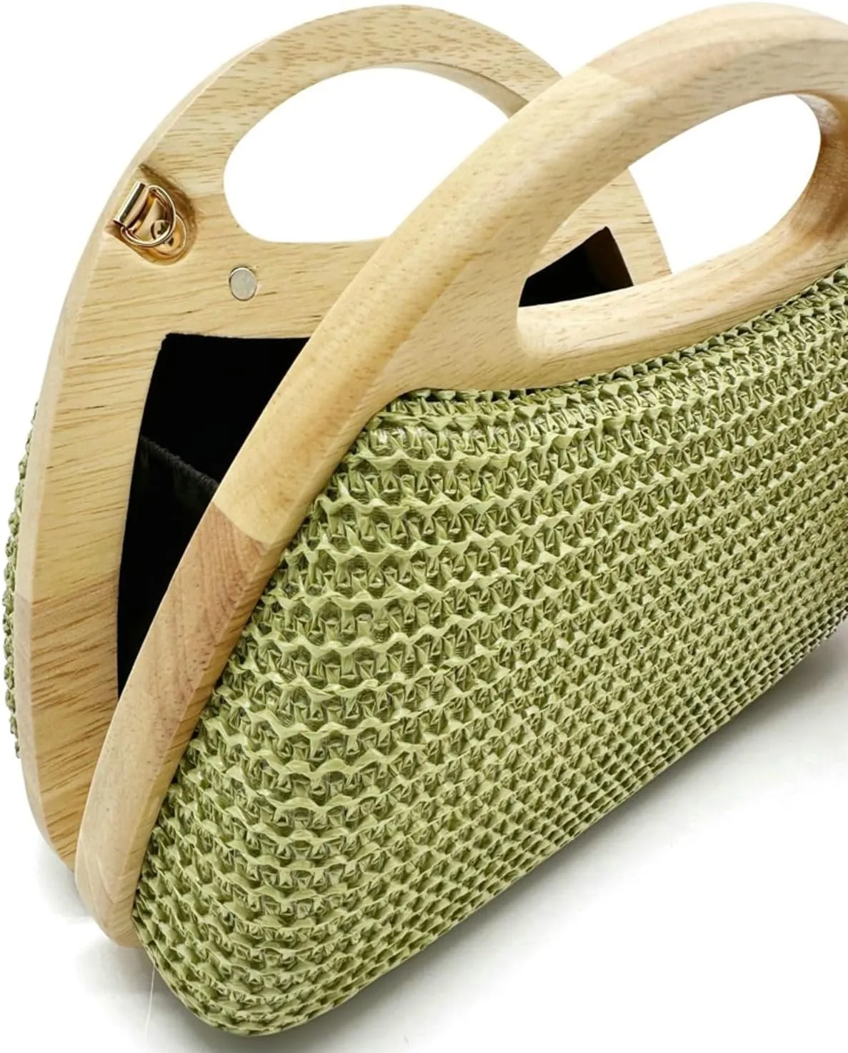 2025 Spring Summer Straw Handbag Unique Wooden Fashion Woven Purse Women Evening Clutch Bag