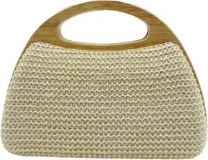 2025 Spring Summer Straw Handbag Unique Wooden Fashion Woven Purse Women Evening Clutch Bag