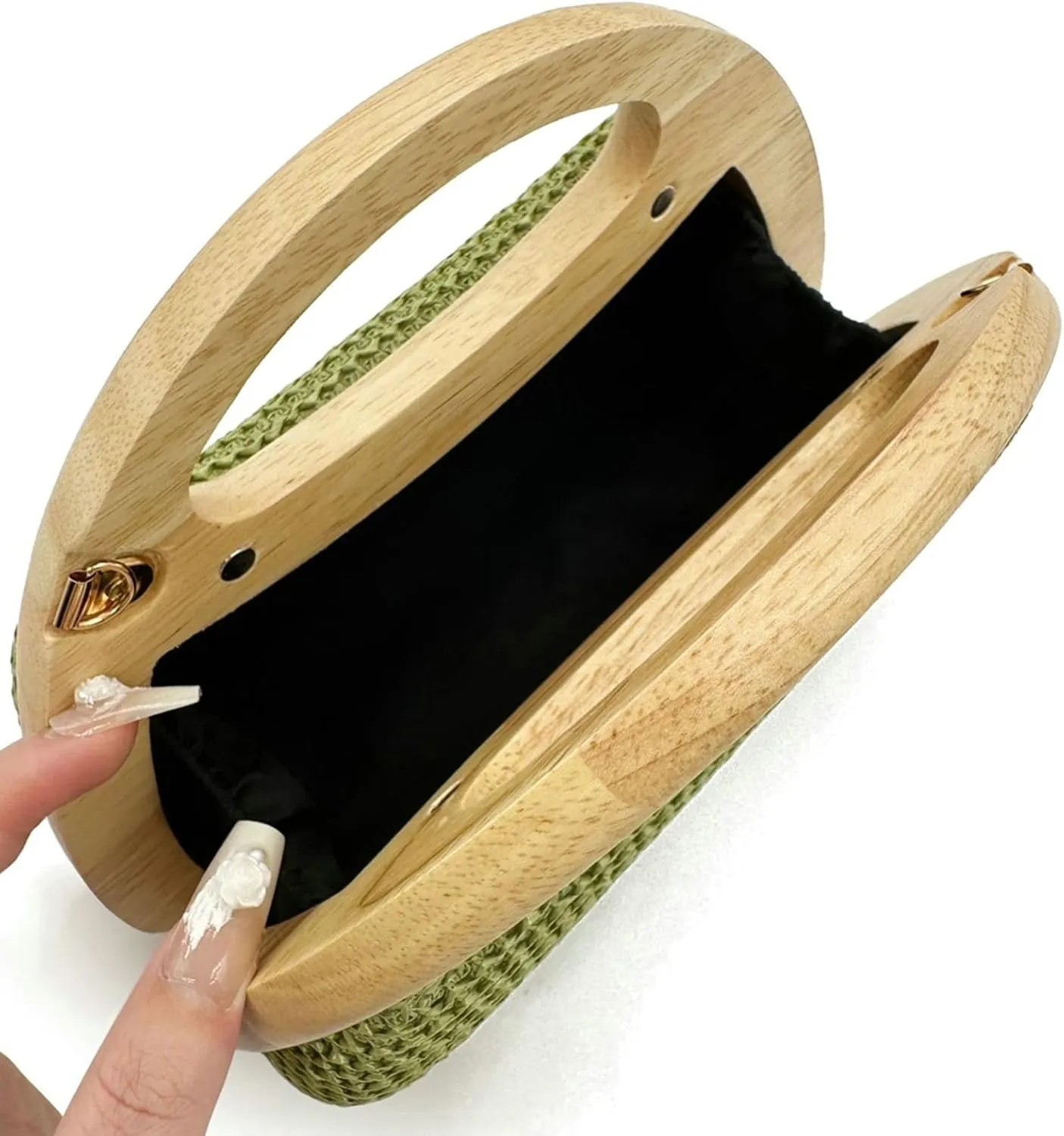 2025 Spring Summer Straw Handbag Unique Wooden Fashion Woven Purse Women Evening Clutch Bag