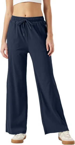 26"/28"/30" Inseam Womens Summer Pants Cool Thin Petite Sweatpants Wide Leg Elastic Waist Loose Lightweight with Pocket UPF50