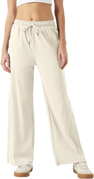 26"/28"/30" Inseam Womens Summer Pants Cool Thin Petite Sweatpants Wide Leg Elastic Waist Loose Lightweight with Pocket UPF50