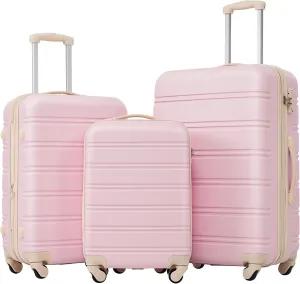 3 Piece Luggage Set - Travel with Ease and Style, Durable Hardside Spinner Suitcases, Light Pink