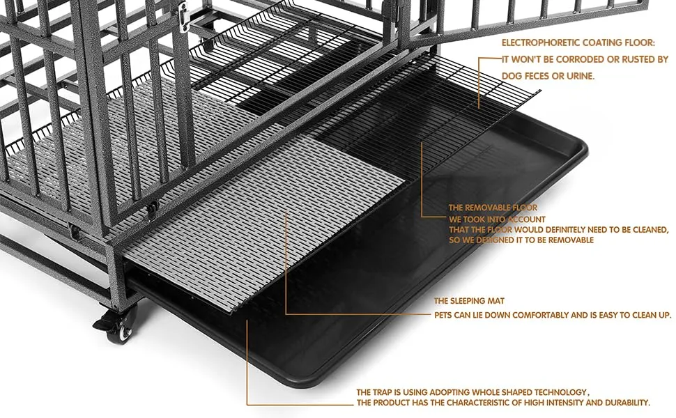 38/42/46 inch Heavy Duty Extra Large Indestructible Dog Crate Kennel Indoor with Separation Anxiety