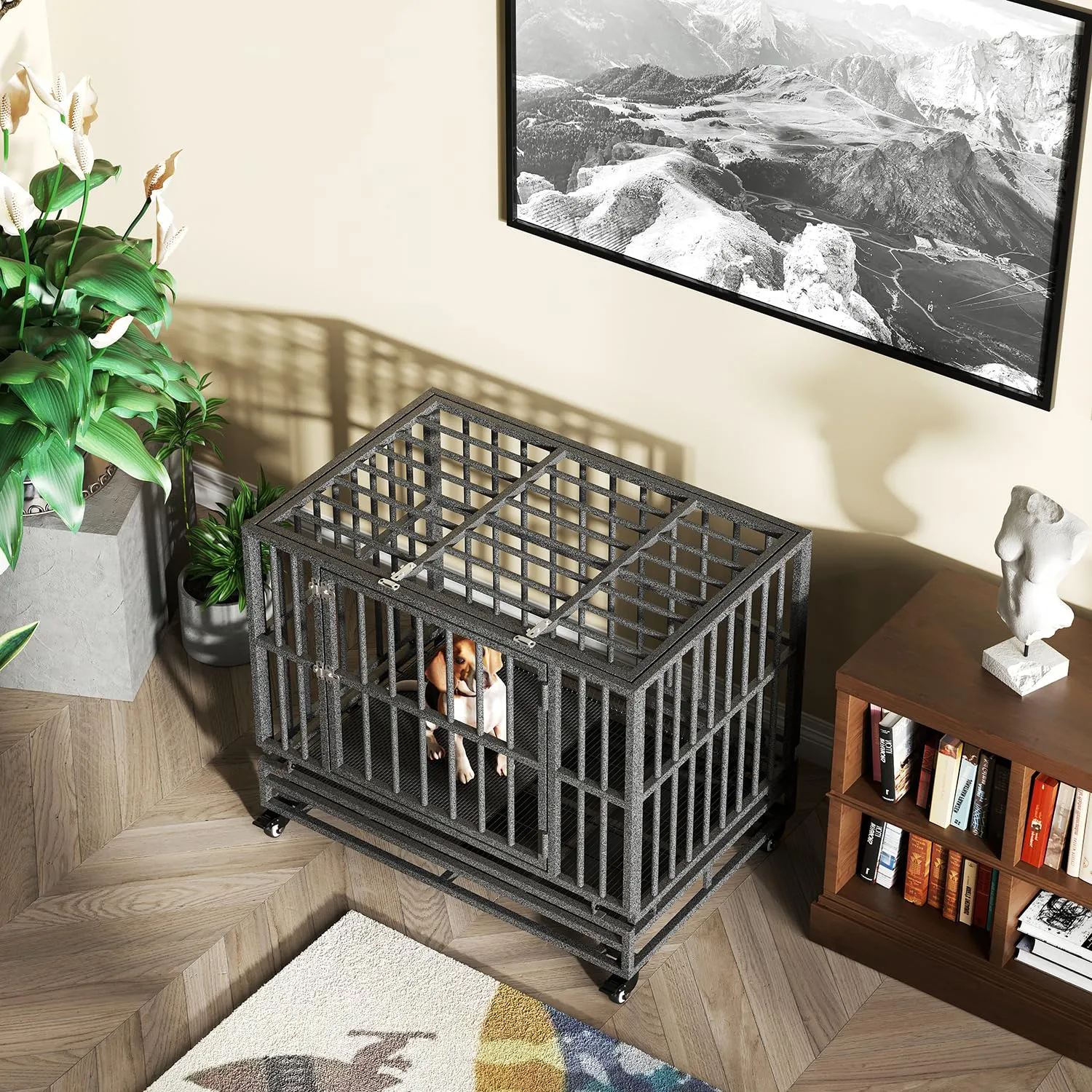 38/42/46 inch Heavy Duty Extra Large Indestructible Dog Crate Kennel Indoor with Separation Anxiety