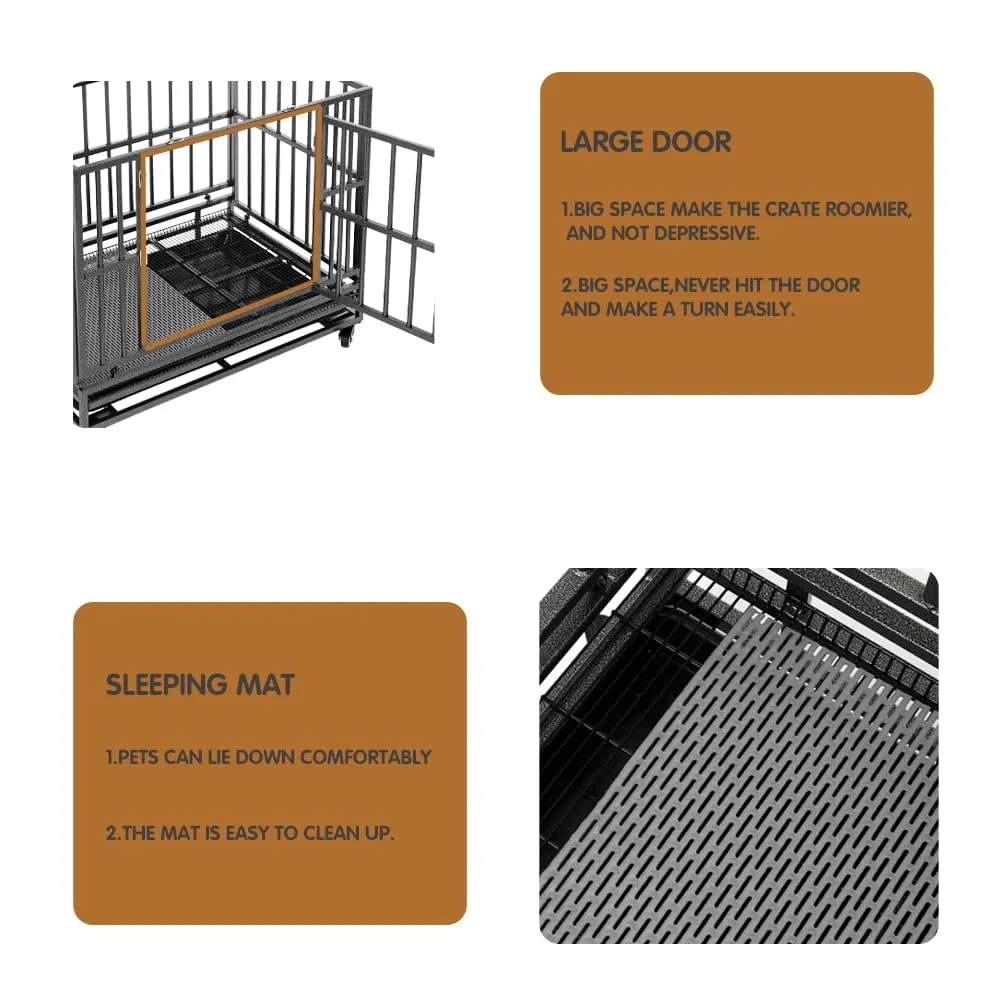 38/42/46 inch Heavy Duty Extra Large Indestructible Dog Crate Kennel Indoor with Separation Anxiety