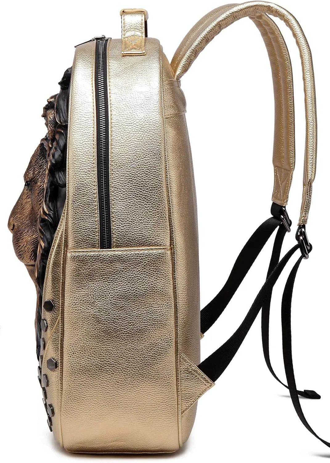 3D Lion Leather Laptop Backpack Unique Designer Fashion Travel Rivet Punk Backpack (Gold)