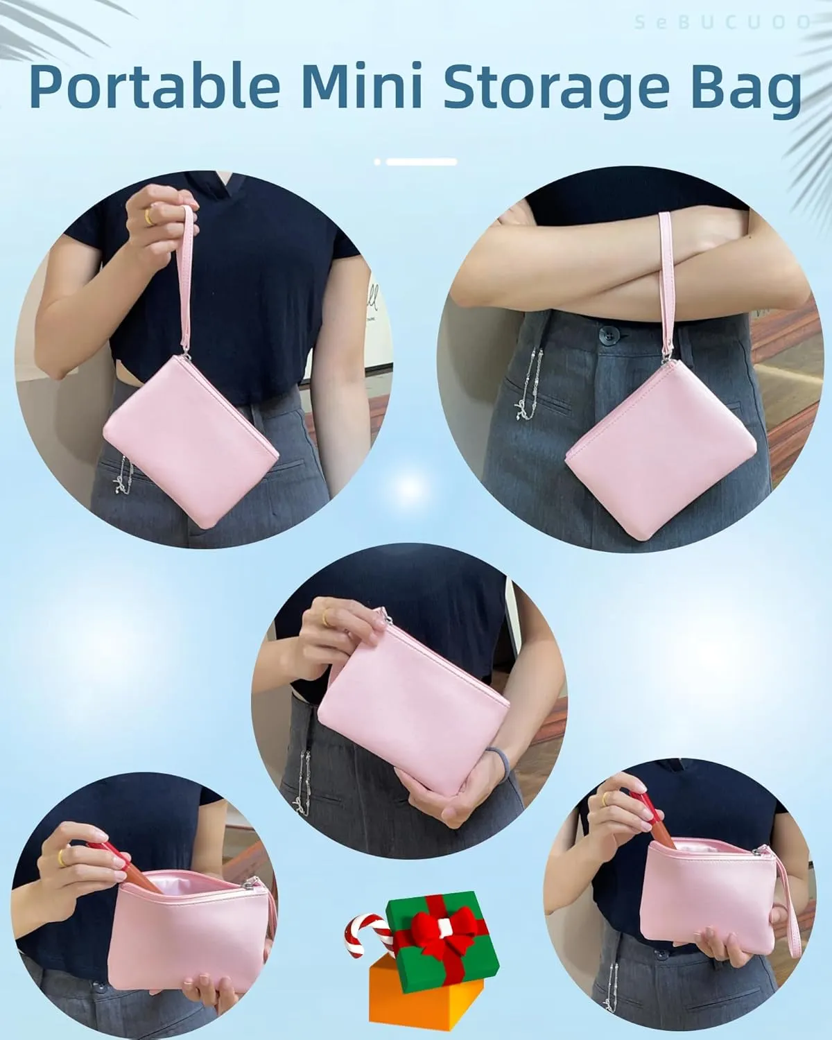 4.5 x 6.5 Clutch Stadium Approved, Leather Coin Purse for Women Wristlet Money Pouches for Cash Car Change with Zipper Lipstick Holder, Extra Small Makeup Bag for Purse Organizer Insert, Pink