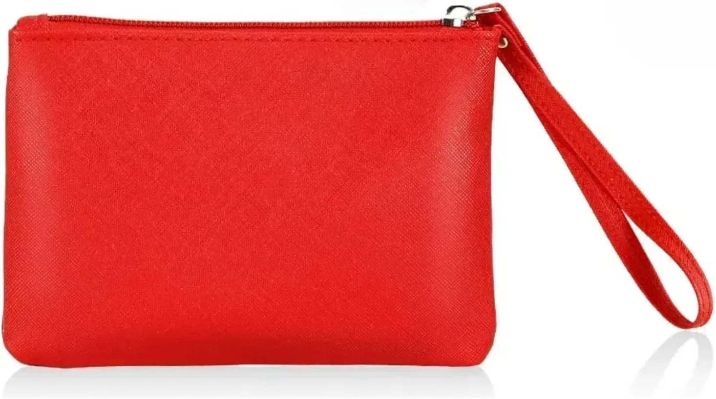 4.5 x 6.5 Clutch Stadium Approved, Leather Coin Purse for Women Wristlet Money Pouches for Cash Car Change with Zipper Lipstick Holder, Extra Small Makeup Bag for Purse Organizer Insert, Red