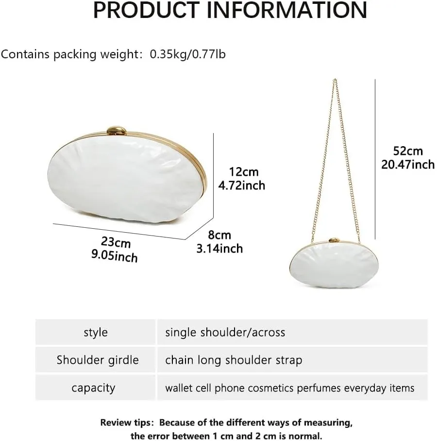 Acrylic Clutch Purse for Women Acrylic Evening Bag Unique Shell Handbag for Wedding Party Prom