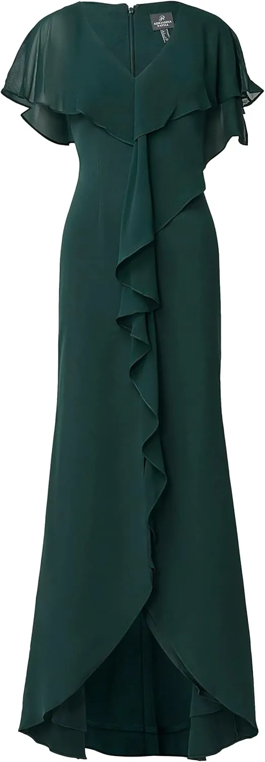 Adrianna Papell Women's Chiffon and Crepe Cascade Mermaid Gown