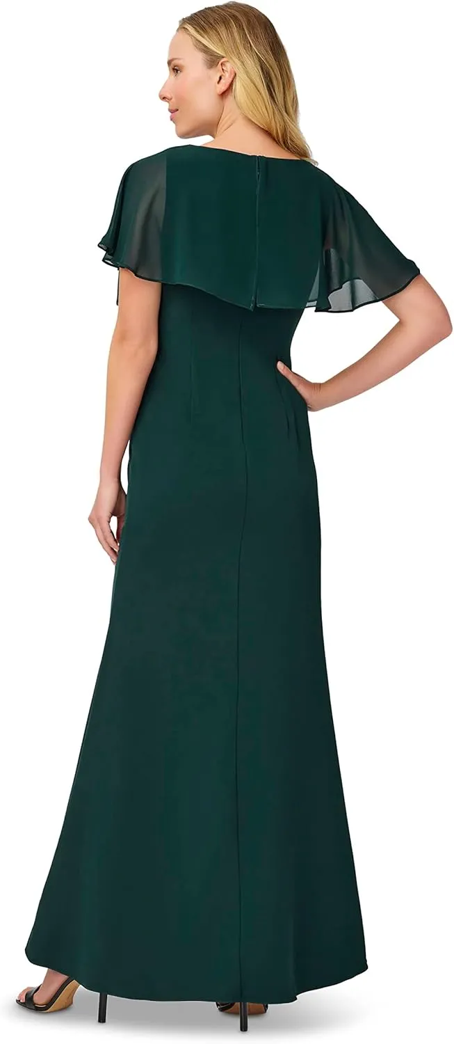 Adrianna Papell Women's Chiffon and Crepe Cascade Mermaid Gown