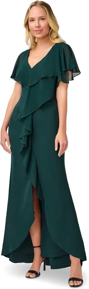 Adrianna Papell Women's Chiffon and Crepe Cascade Mermaid Gown