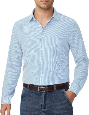 Alimens & Gentle Men's Plaid Button Down Shirt Long Sleeve Dress Shirt Regular Fit Business Casual Gingham Shirts