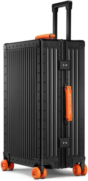 All Aluminum Carry On Luggage,High end TSA Aviation Approved Luggage,Business Metal Hard Shell Carry On Luggage Without Zippers,Equipped with Spinner Wheels. (Black paired with orange, 20inch)