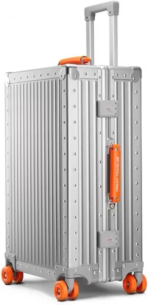 All Aluminum Carry On Luggage,High end TSA Aviation Approved Luggage,Business Metal Hard Shell Carry On Luggage Without Zippers,Equipped with Spinner Wheels. (Grey paired with orange, 20inch)