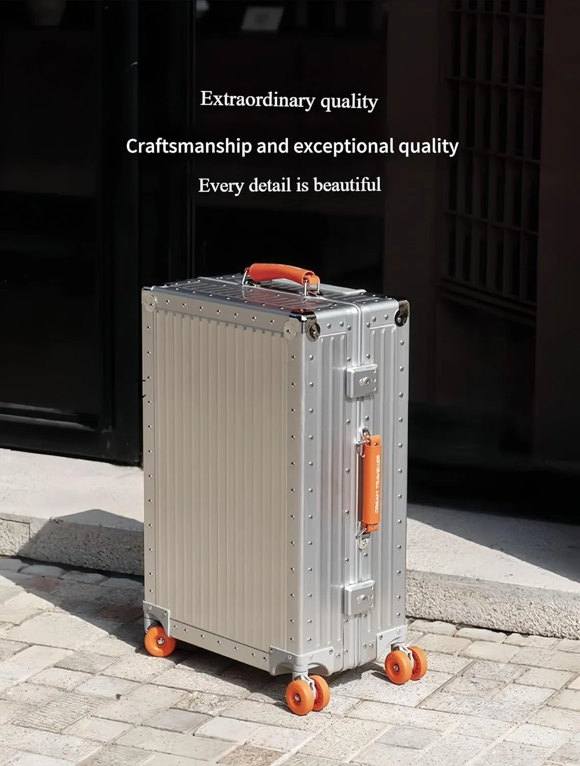 All Aluminum Carry On Luggage,High end TSA Aviation Approved Luggage,Business Metal Hard Shell Carry On Luggage Without Zippers,Equipped with Spinner Wheels. (Grey paired with orange, 20inch)
