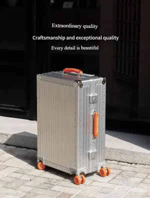 All Aluminum Carry On Luggage,High end TSA Aviation Approved Luggage,Business Metal Hard Shell Carry On Luggage Without Zippers,Equipped with Spinner Wheels. (Silver paired with orange, 20inch)