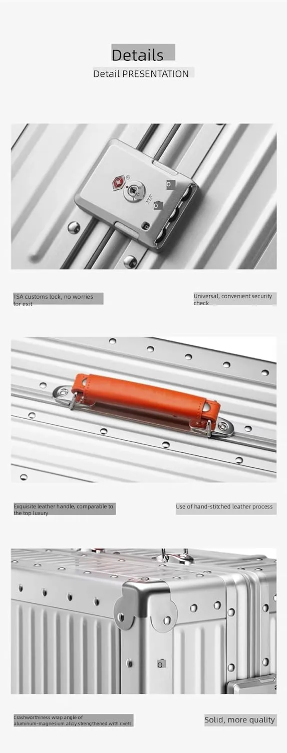 All Aluminum Carry On Luggage,High end TSA Aviation Approved Luggage,Business Metal Hard Shell Carry On Luggage Without Zippers,Equipped with Spinner Wheels. (Silver paired with orange, 20inch)