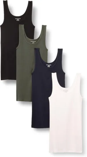 Amazon Essentials Women's Slim-Fit Tank, Pack of 4