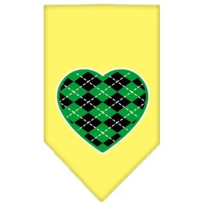 Argyle Heart Green Screen Print Bandana Yellow Large