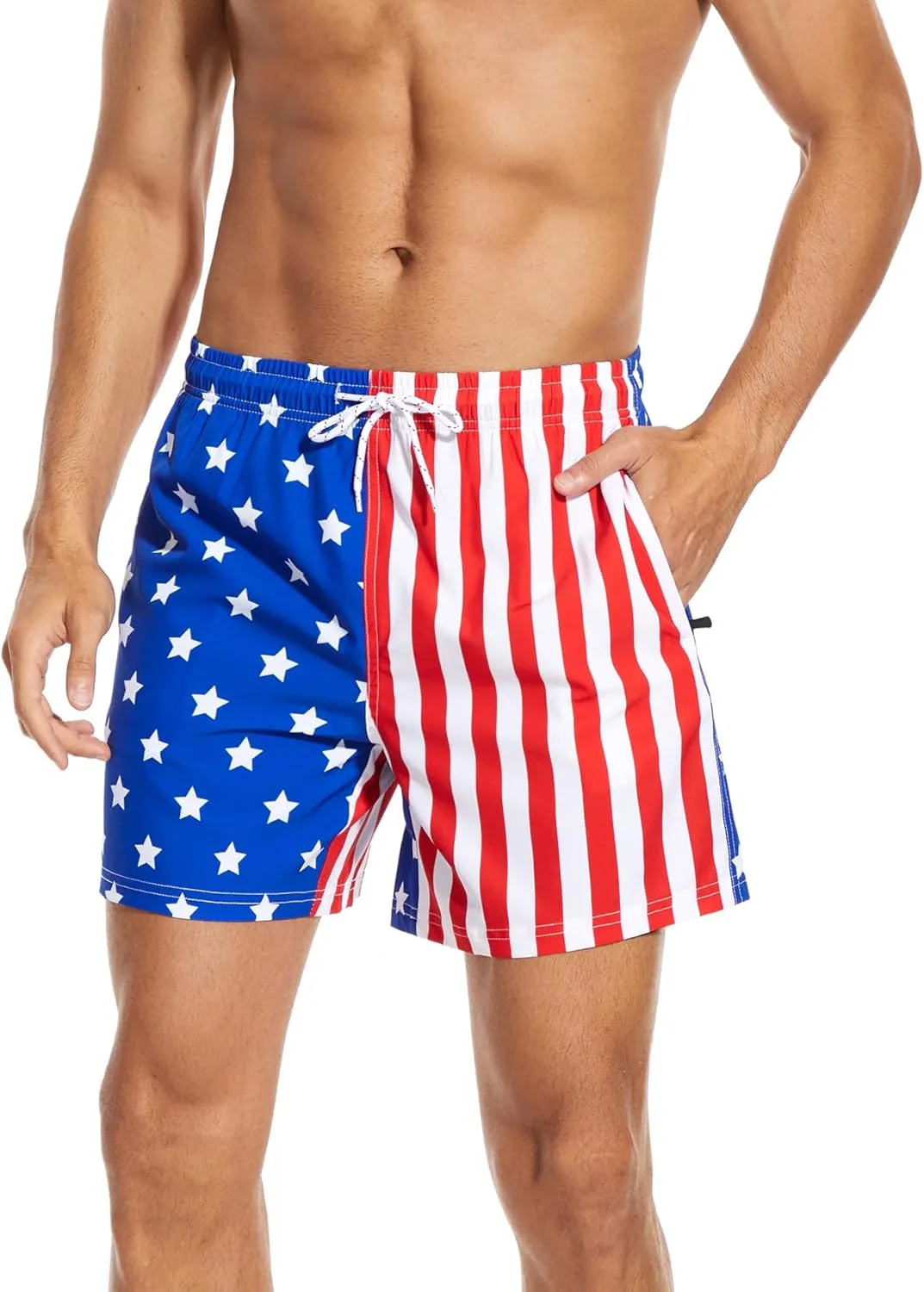 Aueyan Mens Swim Trunks 5.5 inch with Compression Liner Zipper Pockets,Quick Dry Swimsuit Trunks Funny Beach Board Shorts