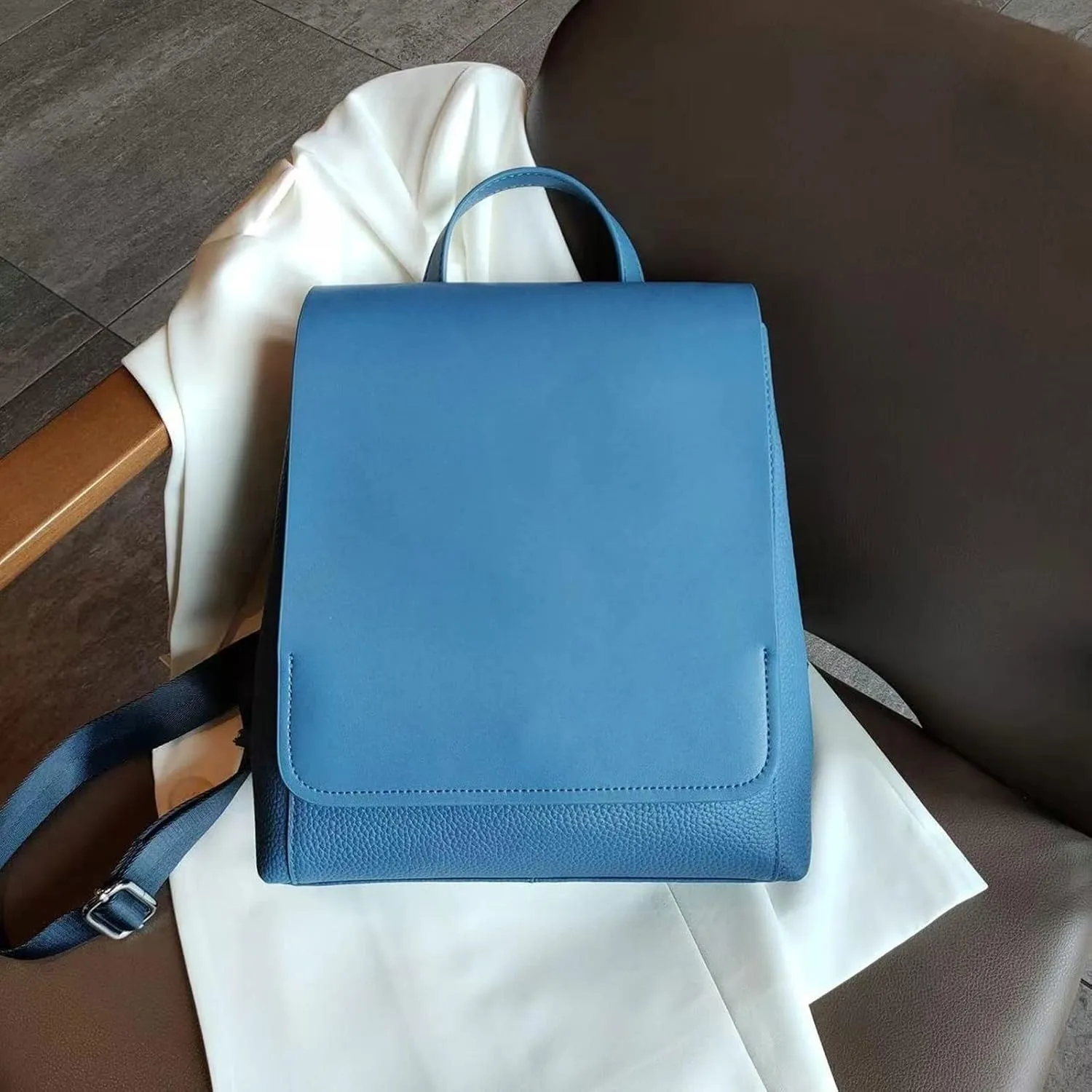 Backpack for Women Head Layer Cowhide High-end Travel Bags White Pink Black Colors (Blue)