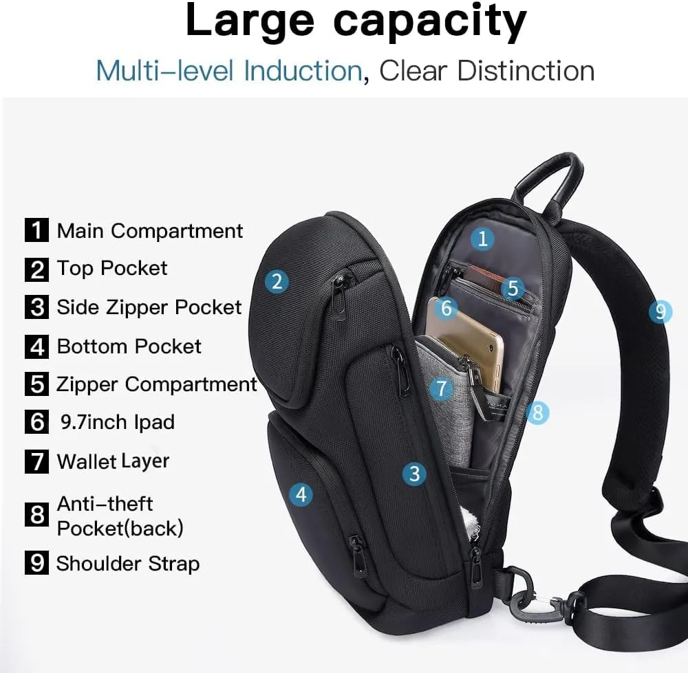 BANGE Sling Bag for Men,Shoulder bags Crossbody Sling Backpack for Men and Women