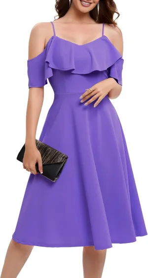 Bbonlinedress Womens Off Shoulder Summer Wedding Guest Dress Formal Cocktail Prom Graduation Homecoming A-line Midi Dress