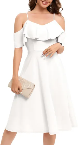 Bbonlinedress Womens Off Shoulder Summer Wedding Guest Dress Formal Cocktail Prom Graduation Homecoming A-line Midi Dress