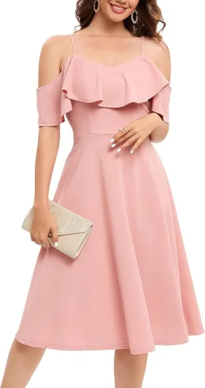 Bbonlinedress Womens Off Shoulder Summer Wedding Guest Dress Formal Cocktail Prom Graduation Homecoming A-line Midi Dress
