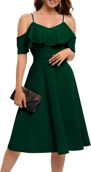 Bbonlinedress Womens Off Shoulder Summer Wedding Guest Dress Formal Cocktail Prom Graduation Homecoming A-line Midi Dress