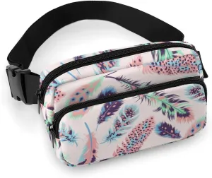 Boho Pink Feathers Fanny Packs for Men & Women Fashion Crossbody Bag Waist Packs Pouch with Adjustable Strap, Sling Bag Belt Bags for Cycling Travel Running