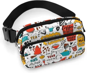 Cafe Doodle Fanny Packs for Women & Men, Fashion Crossbody Bag Waist Packs Pouch with Adjustable Strap, Sling Bag Belt Bags for Travel Hiking Running