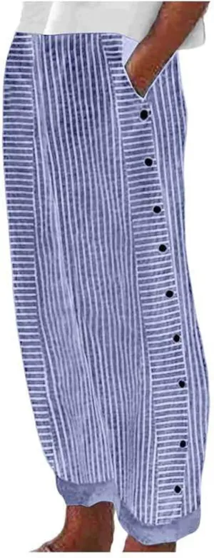 Capri Lounge Pants For Women Plus Size Loose Fitting High Waist Striped Drawstring Pants Wide Leg Cropped Trouser