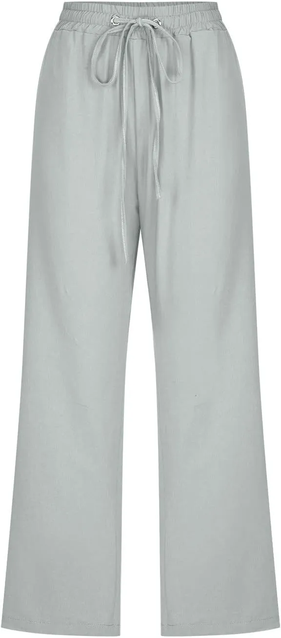 Capri Pants for Women 2025 Cotton Linen Casual Summer Pants Plus Size Drawstring Elastic Waist Capris with Pockets