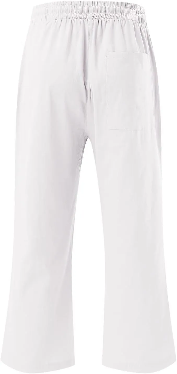 Capri Pants For Women Casual Summer Linen Elastic Waist Drawstring Pants Summer Lounge Plus Size Cropped Trousers
