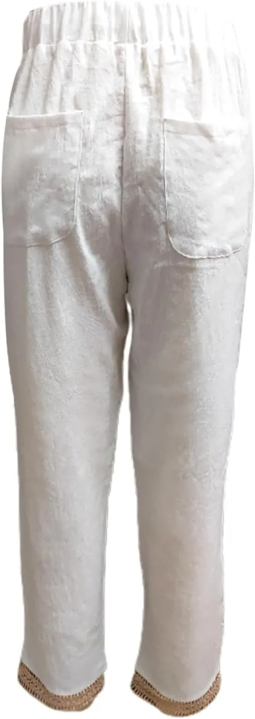 Capris Pants For Women High Waist Elastic Casual Trousers 2024 Summer Baggy Cropped Pant Lace Patchwork Comfy Pants