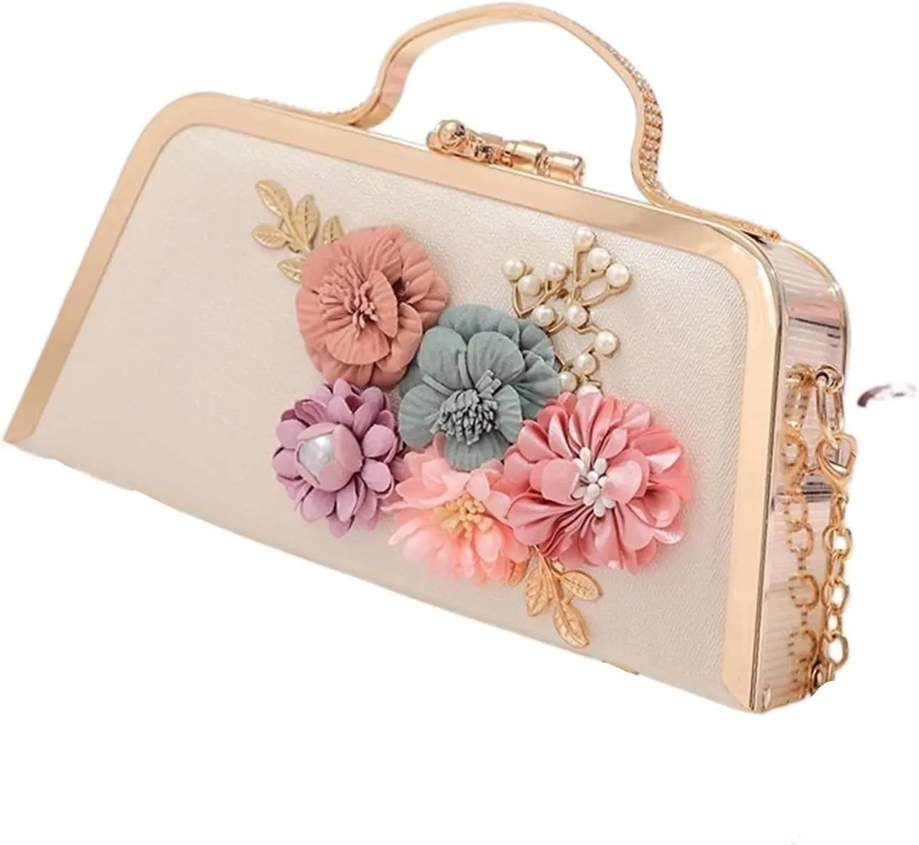 Clutch Purses for Women High-End Leather Evening Clutch Bag for Women Bridal Handbag with Pearl Flower Fashion Chain Party Purse