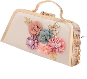 Clutch Purses for Women High-End Leather Evening Clutch Bag for Women Bridal Handbag with Pearl Flower Fashion Chain Party Purse