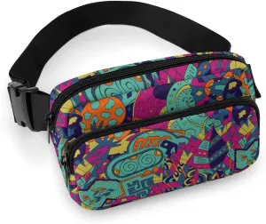 Colorful Doodle Fanny Packs for Men & Women Crossbody Bags Fashion Belt Bag with Adjustable Strap, Waist Packs Sling Bag for Cycling Running Hiking