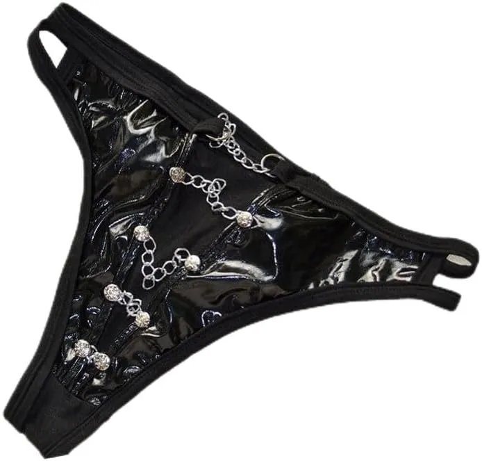 COMLIFE Men's Light Color Leather Glossy Front Hollow Out Thongs Back Mesh See-through Revealing Buttocks Panties