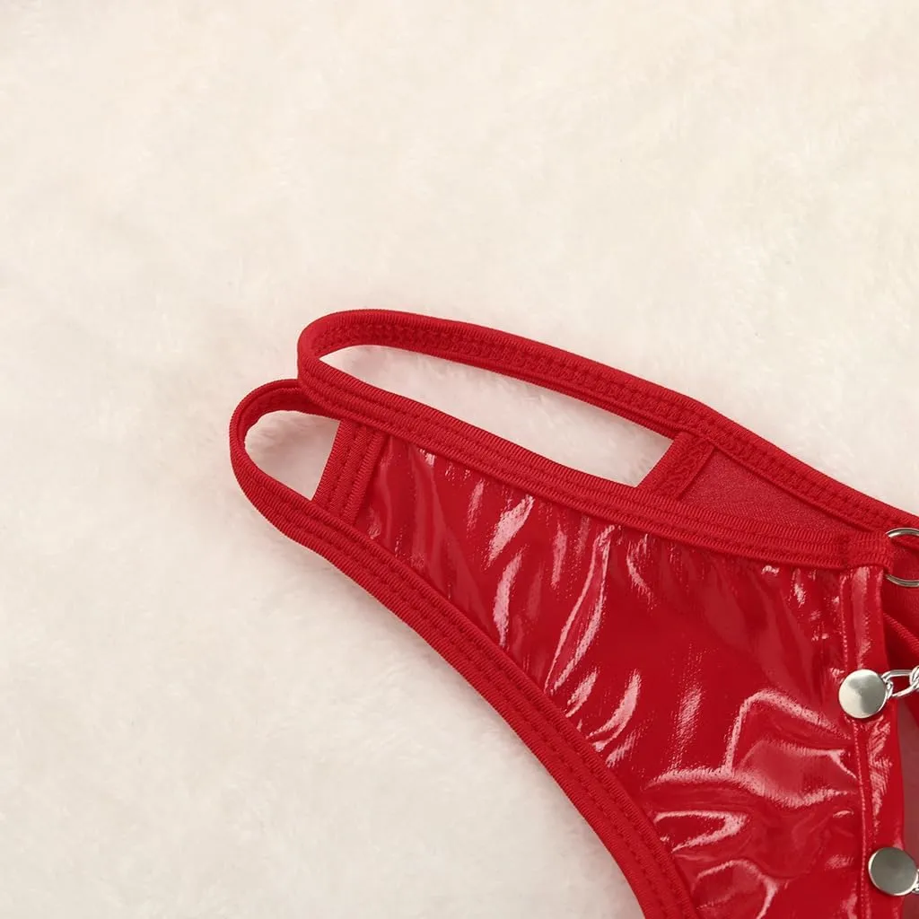 COMLIFE Men's Light Color Leather Glossy Front Hollow Out Thongs Back Mesh See-through Revealing Buttocks Panties