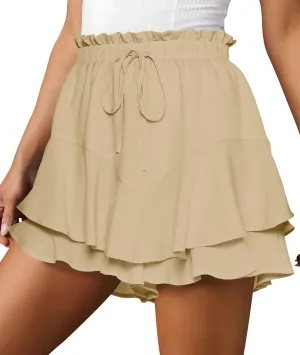 Cosonsen Women Casual Summer Shorts Ruffle Tiered Flowy Skorts Boho High Waist Mini Skirt
