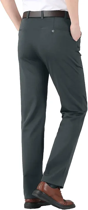 CRNTCEM Stretchy Suit Pants for Men Slim-Fit Flat-Front Formal Dress Pant Tapered Straight Leg Business Office Work Pants