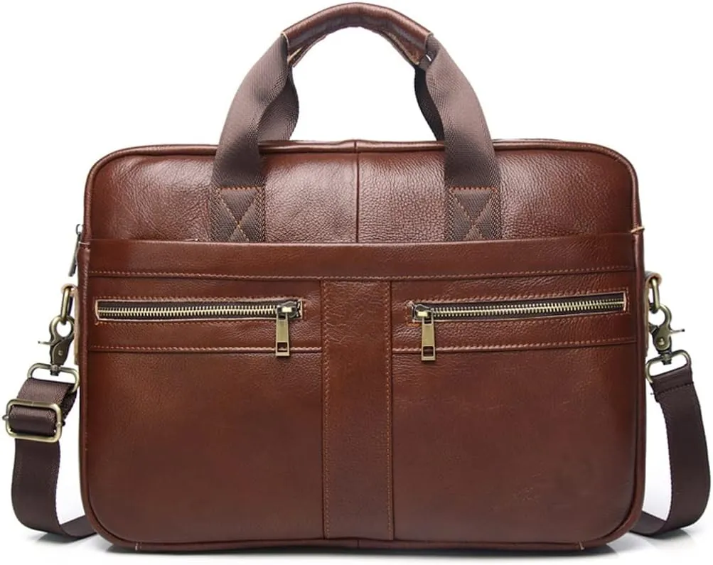 CSCDD Briefcase Men's Briefcase Leather Laptop Bag Large Capacity Handbag Crossbody Bag(D)