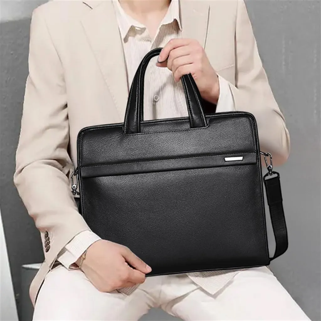 CSCDD Men's Bag Leather Men's Handbag Cowhide Computer Bag 14 Inch Business Briefcase